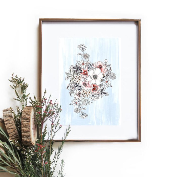 Art Print A4 Pale Blue Bouquet - Typoflora