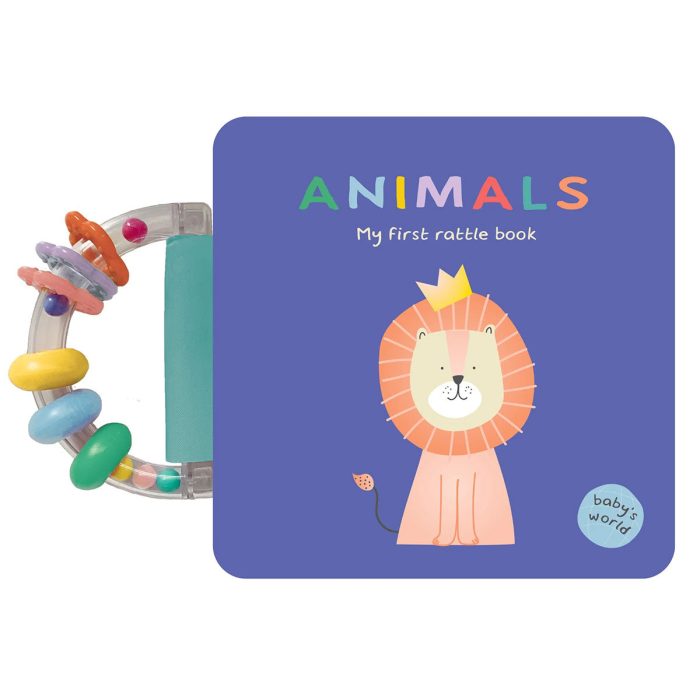 Babys World Rattle Handle Board Book Animals