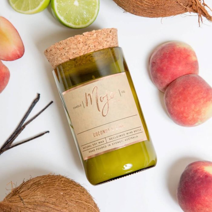 Candle Soy Wax Reclaimed Wine Bottle Coconut and Lime - Mojo Candle Co