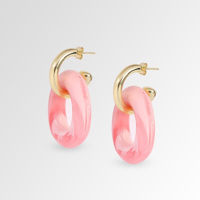 Earrings Flat Rock Hoop Small Pink Guava - Dinosaur Designs
