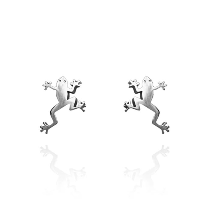 Earrings Green Tree Frog Silver Studs - Originals Lab