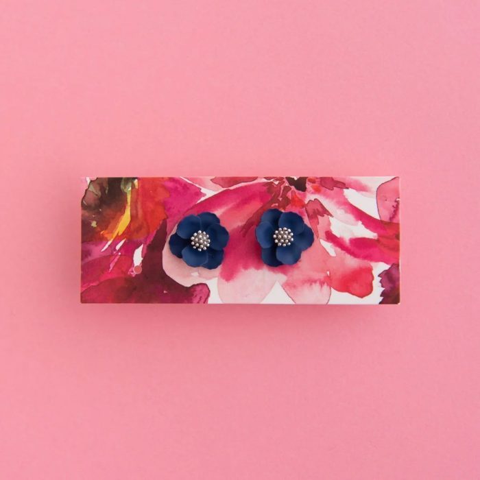 Earrings Stud Mid Bloom Navy - Ruby Olive