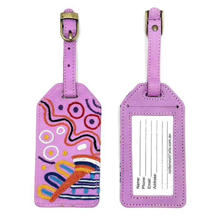 Luggage Tag Leather Embroidered Andrea Mimpitja Adamson BAAD777 - Better World Arts