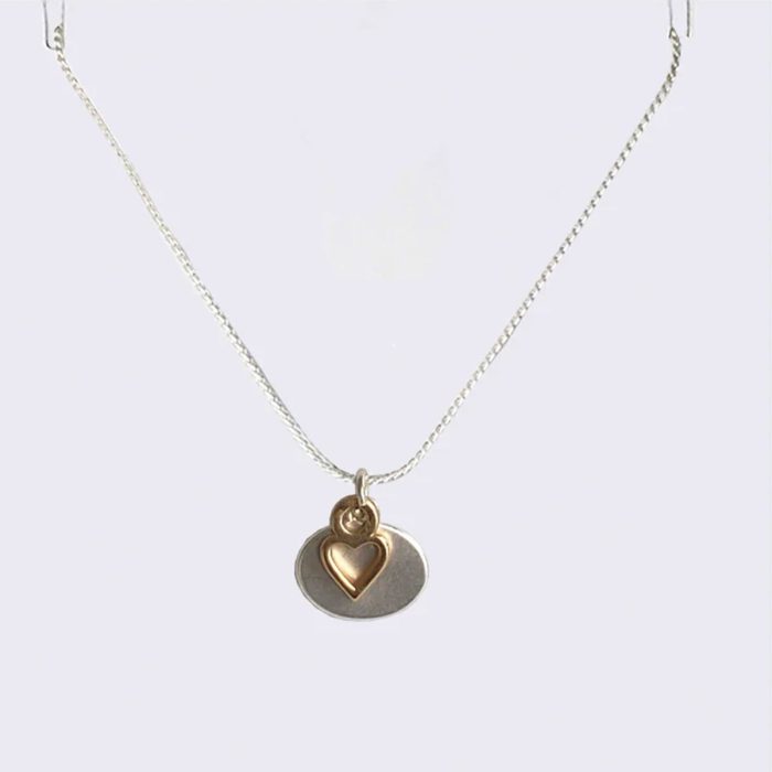 Necklace Gold Hollow Heart Silver Oval On Chain - Rancho