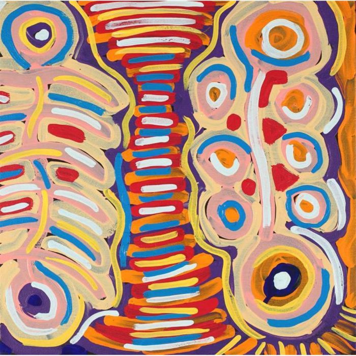 Painting 30x30cm prestretched Vanetta Nampijinpa Hudson Malikijarra Jukurrpa (Two Dogs Dreaming) - Warlukurlangu