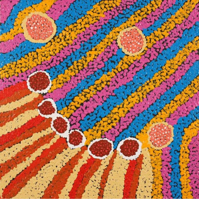 Painting 30x30cm prestretched Lekira Napurrurla Oldfield Karnta Jukurrpa (Womens Dreaming) - Warlukurlangu