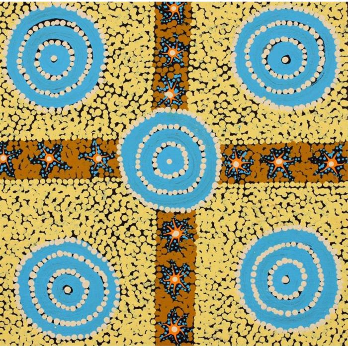 Painting 30x30cm prestretched Alfreda Nugarrayi Martin Ngapa Jukurrpa (Water Dreaming) - Warlukurlangu