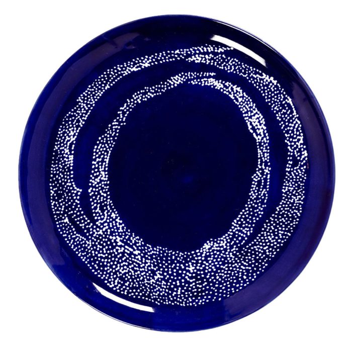 Plate Large Lapis Lazuli Swirl Dots White FEAST - Gourmet Brands