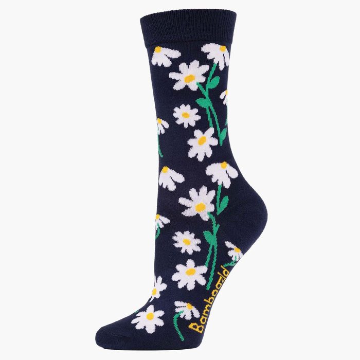 Socks Daisies Navy Bamboo W2-8 - Pussyfoot Socks