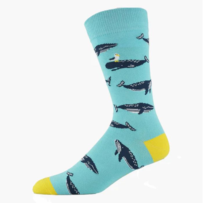 Socks Moby Dick Whale Blue Mens 7-11 Bamboo - Pussyfoot Socks
