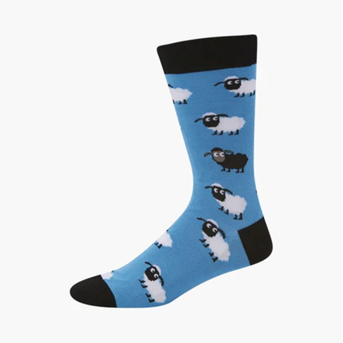 Socks Sheep Blue Bamboo Mens 7-11 - PussyFoot Socks