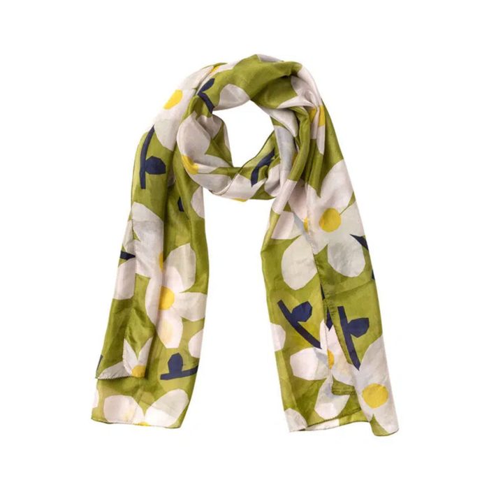 Silk Scarf Desert Rose Olive Ivory Mustard - Indus