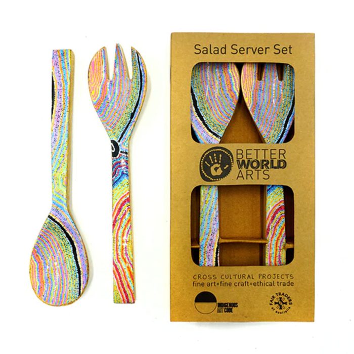Salad Servers Wooden Liddy Napanangka Walker - Better World Arts