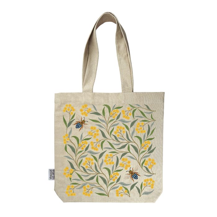 Tote Bag With Pocket Wattle & Bee - Earth Greetings