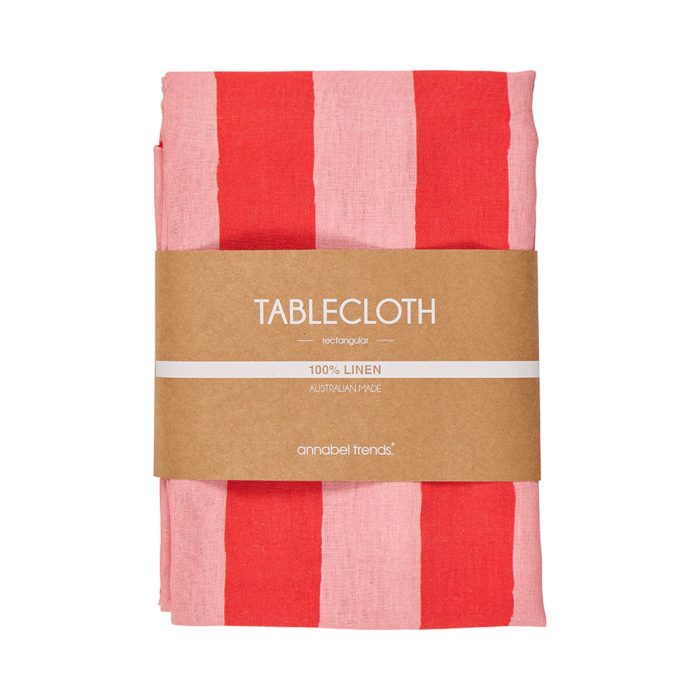 Tablecloth Linen 138 x 240cm Red Stripe - Annabel Trends