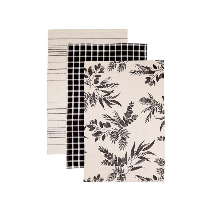 Teatowel Set 3 Coorong Charcoal - Madras Link