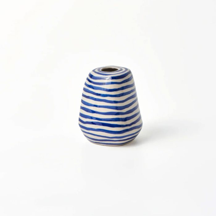Vase Facet Blue Lines Med - Jones & Co